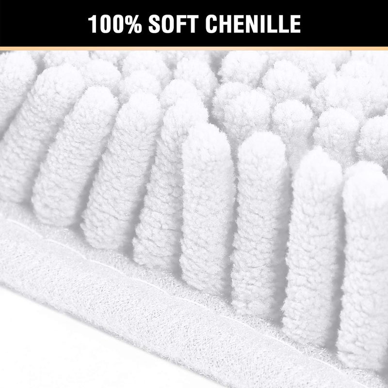 H.VERSAILTEX Pure White Bath Mat Bathroom Rug Bath Rugs for Bathroom Non Slip Bath Mats Extra Thick Chenille Rug 17" x 24" Absorbent Soft Shaggy Washable Dry Fast Plush Rugs for Bathtubs - Image 2
